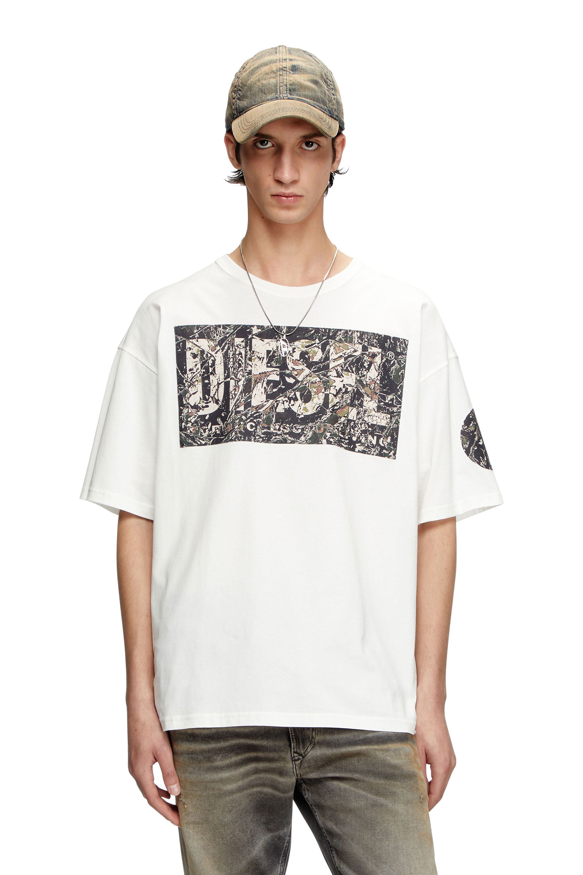 Diesel - T-shirt with large gabardine patch logo - T-Shirts - Man - White