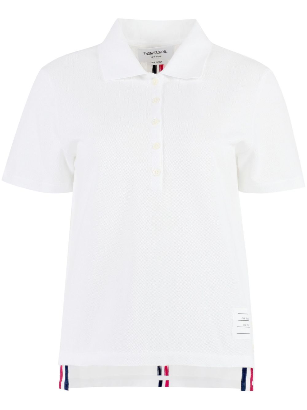 Thom Browne 经典单珠地反面中央三色条纹宽松短袖POLO衫 - 白色