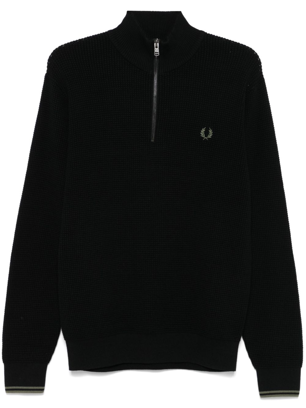 Fred Perry 华夫格缝线拉链领毛衣 - 黑色