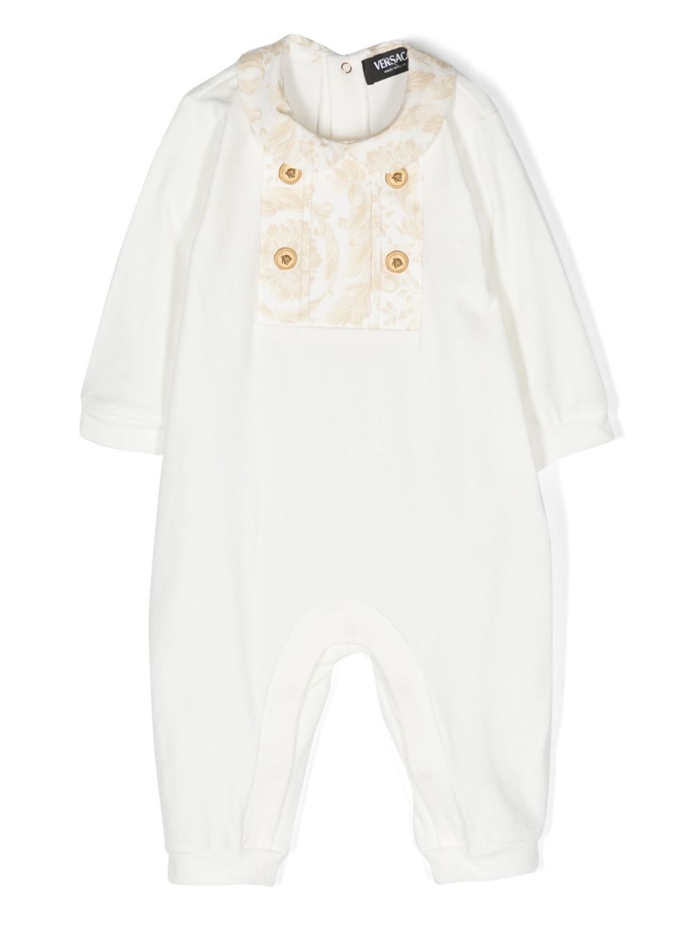 Versace Kids Barocco 拼接棉连体衣 - 白色