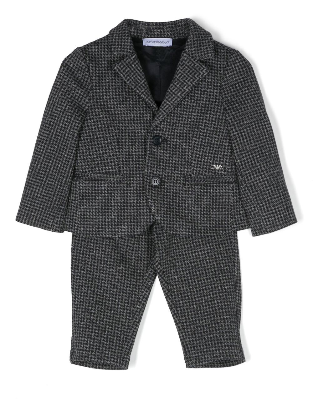 Emporio Armani Kids 千鸟格纹两件式西装套装 - 灰色
