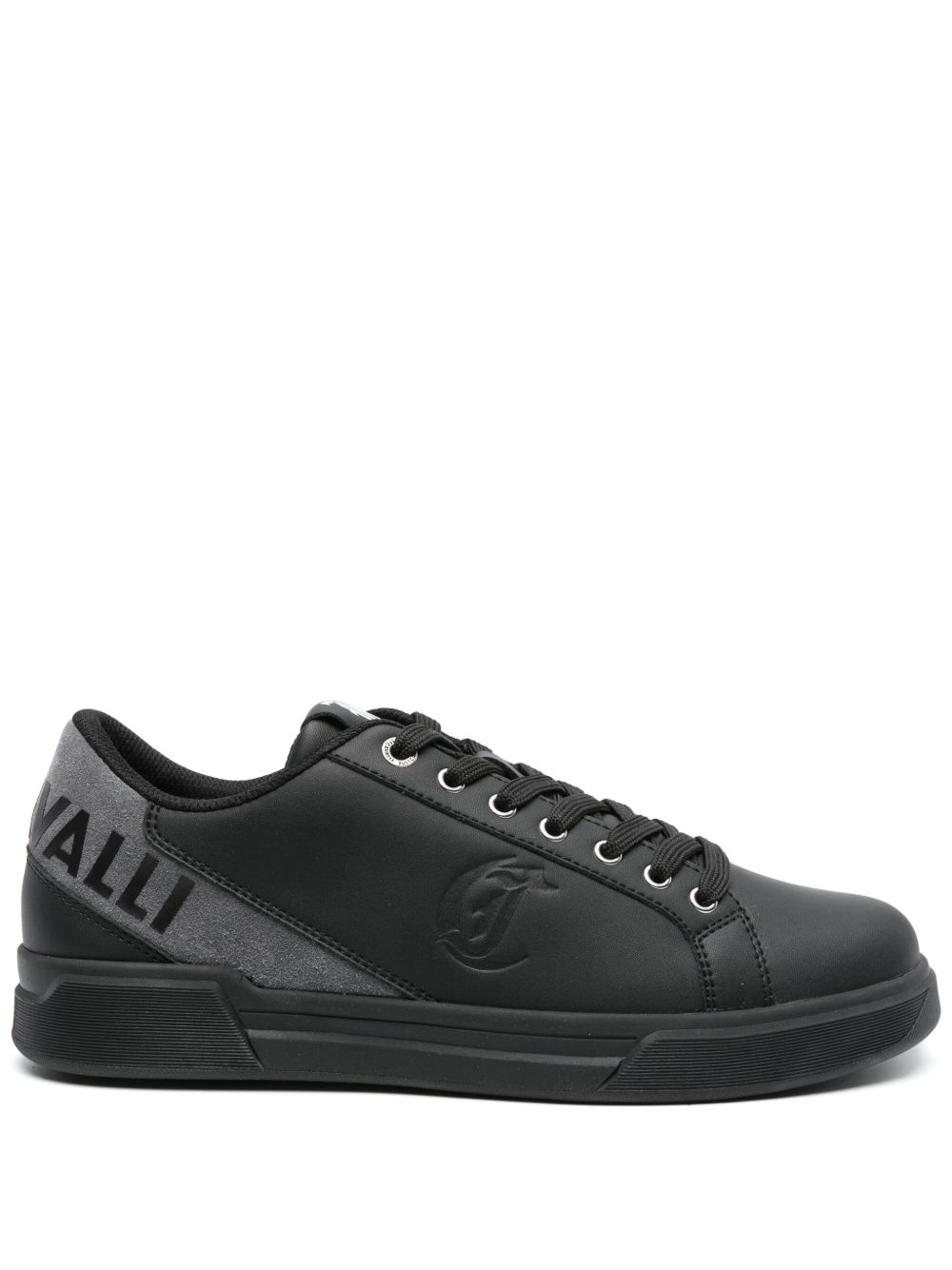 Just Cavalli logo压纹皮质运动鞋 - 黑色