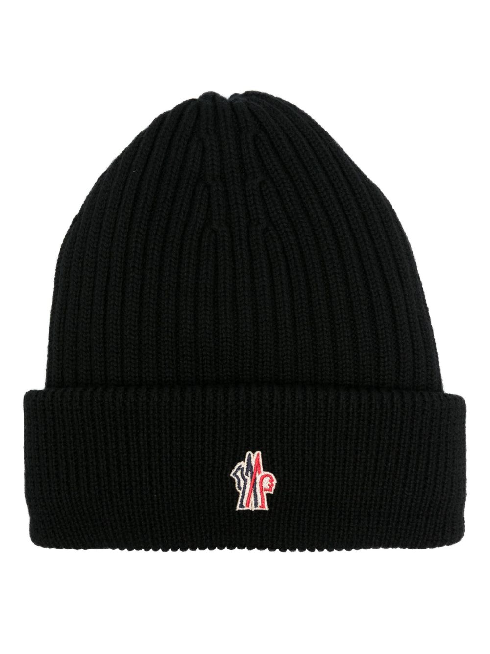 Moncler Grenoble logo刺绣填充羊毛套头帽 - 黑色