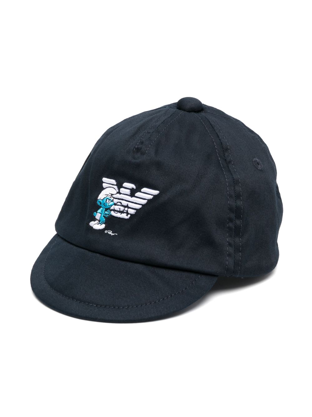 Emporio Armani Kids logo刺绣棉棒球帽 - 蓝色