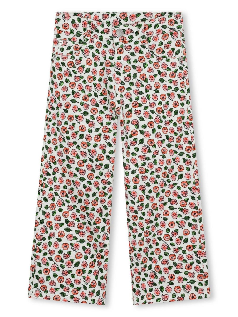 Kenzo Kids 花卉印花棉混纺长裤 - 白色
