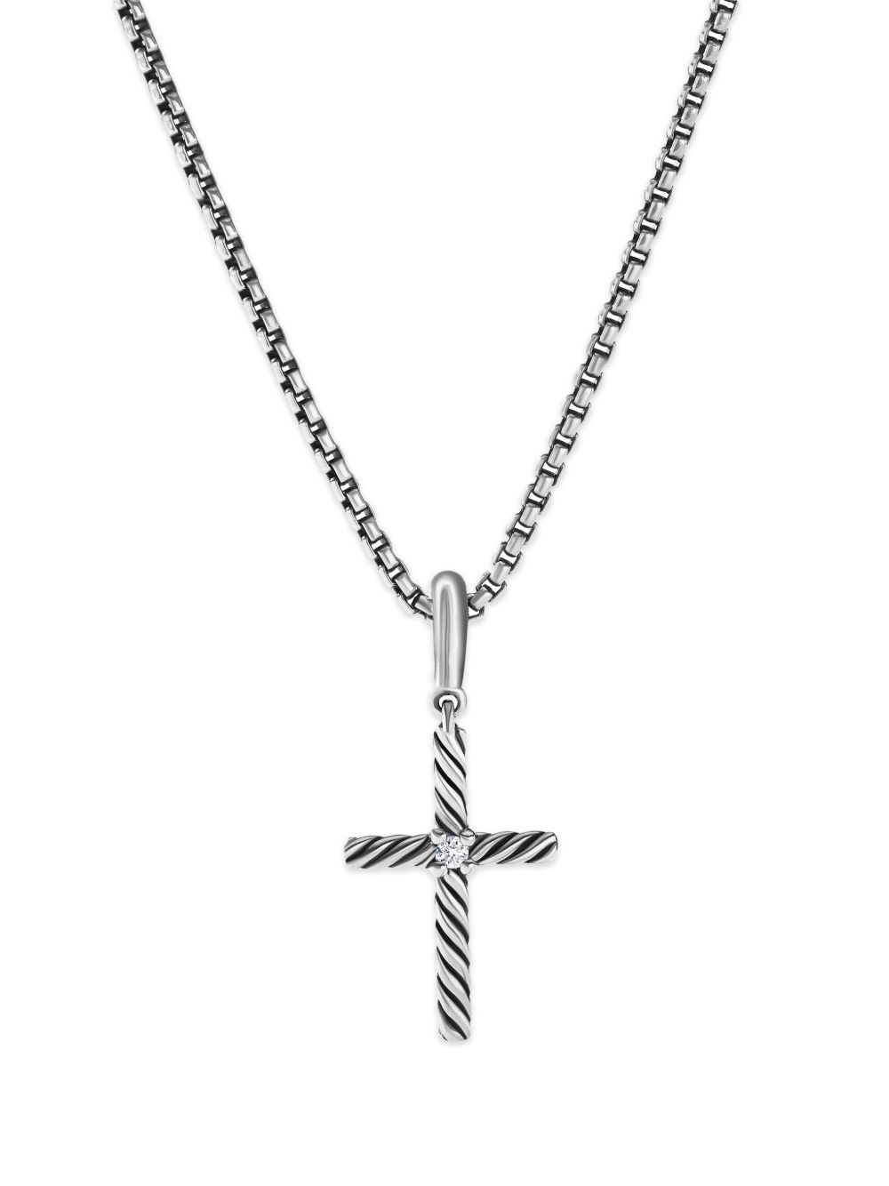 David Yurman 纯银 Cable Cross 钻石项链 - 银色