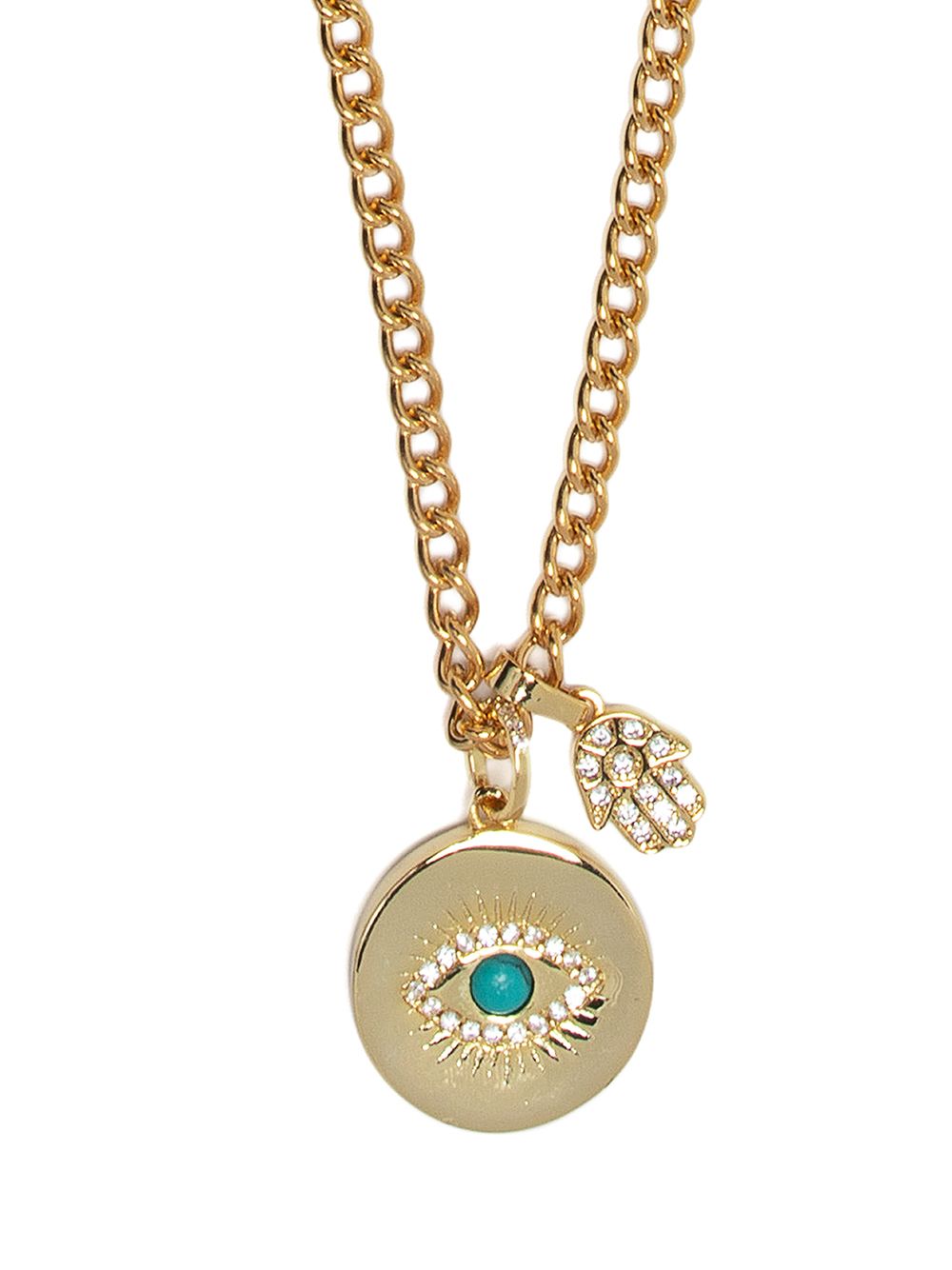 Nialaya Jewelry 恶魔之眼与法蒂玛之手吊饰项链 - 金色