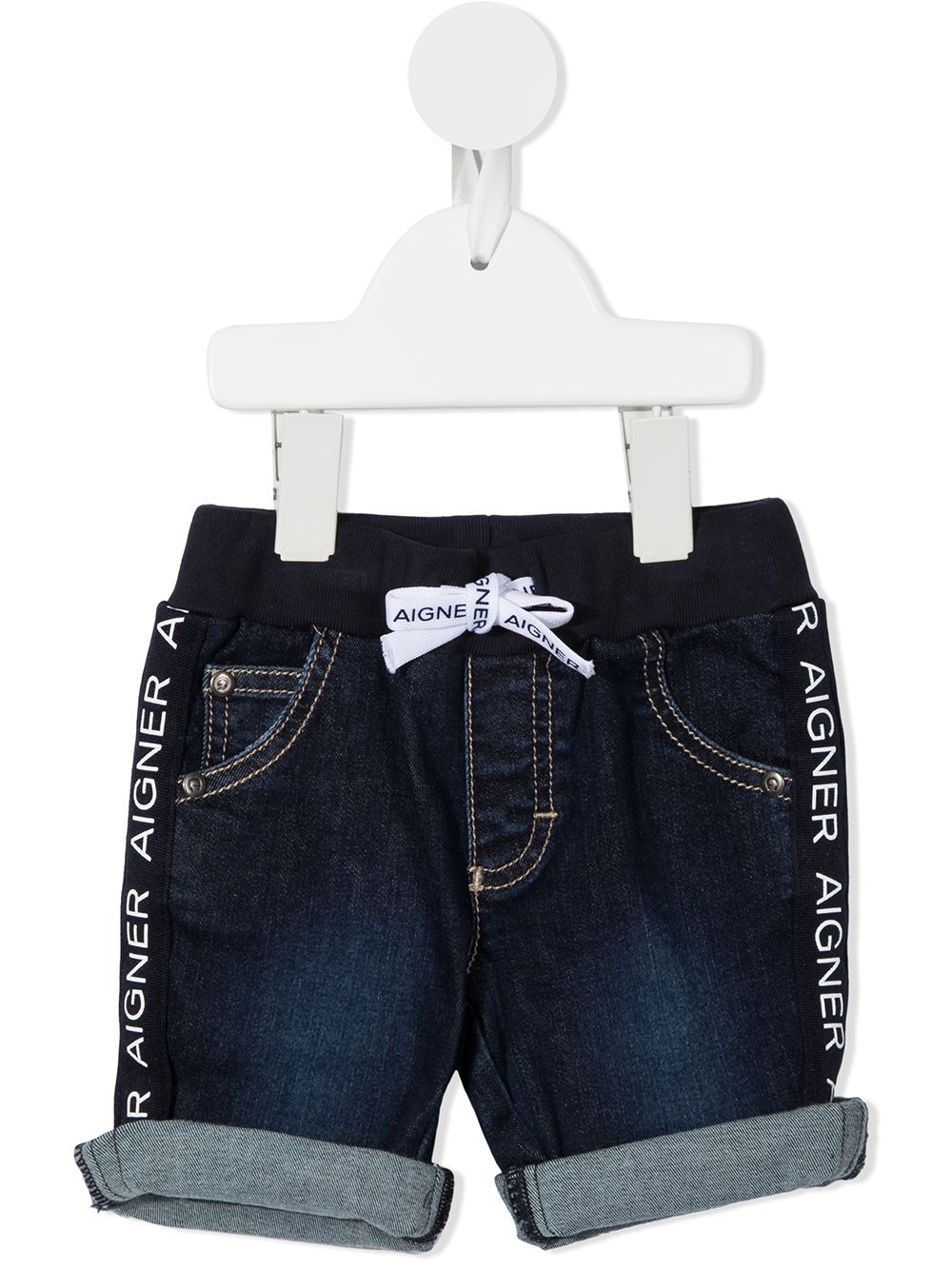 Aigner Kids logo织带牛仔短裤 - 蓝色
