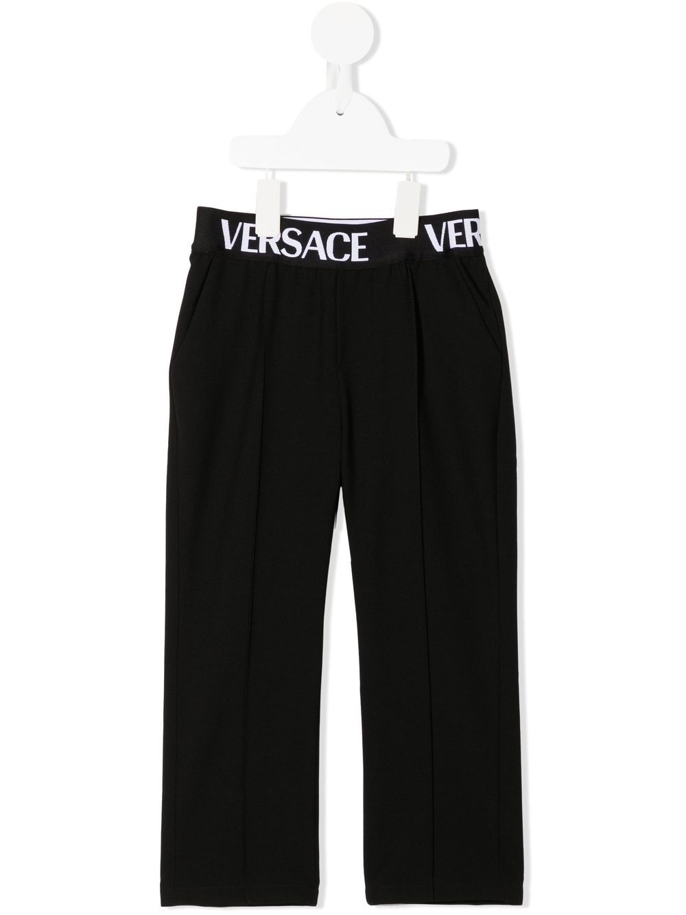 Versace Kids 范思哲 logo裤腰直筒长裤 - 黑色