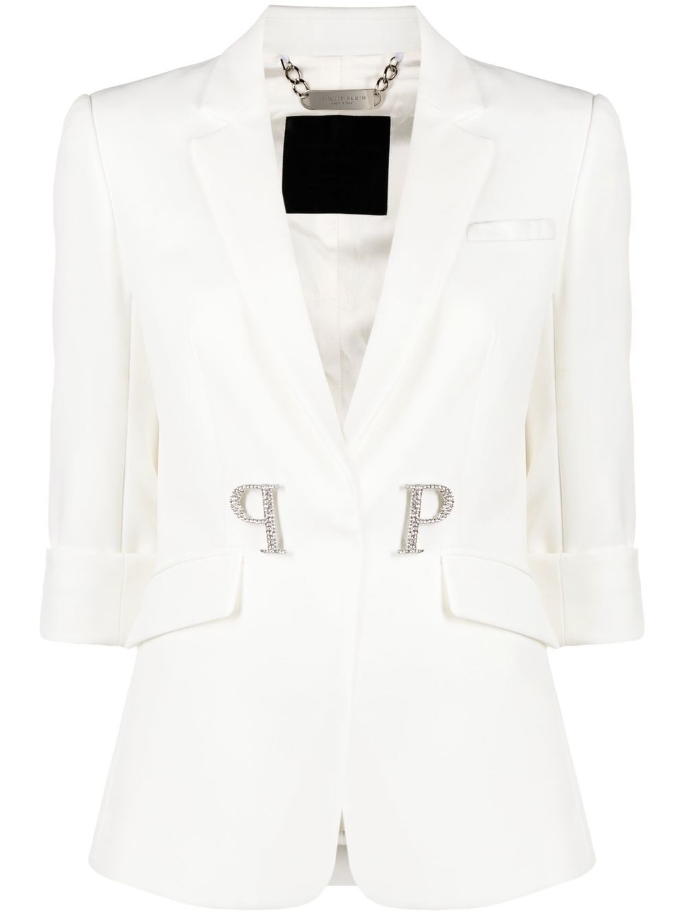 Philipp Plein logo标牌单排扣西装夹克 - 白色