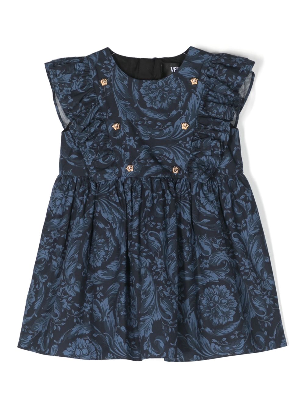 Versace Kids 巴洛克印花棉连衣裙 - 蓝色