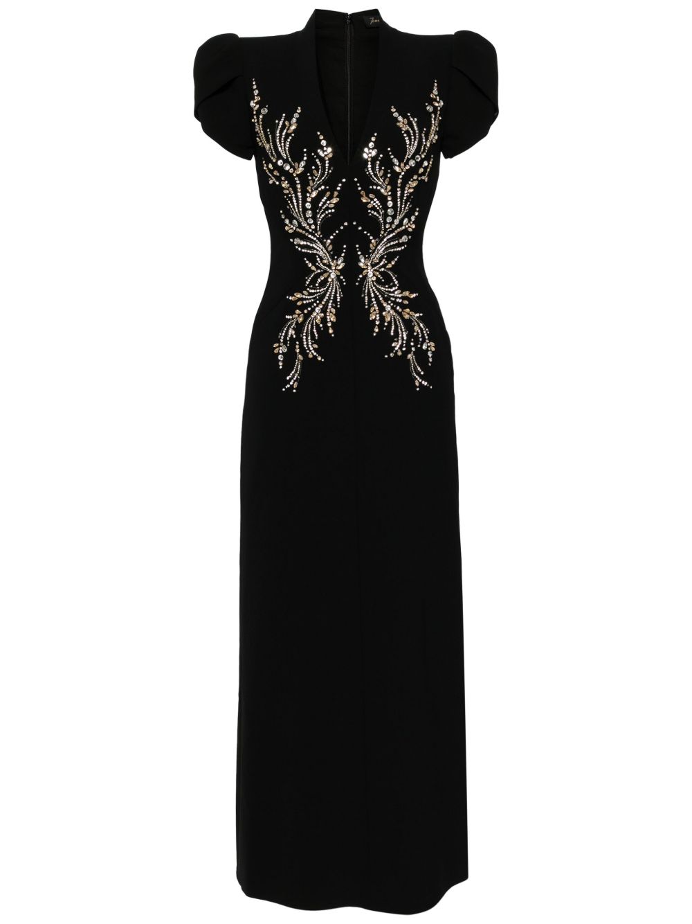 Jenny Packham Firefly 晶饰超长连衣裙 - 黑色