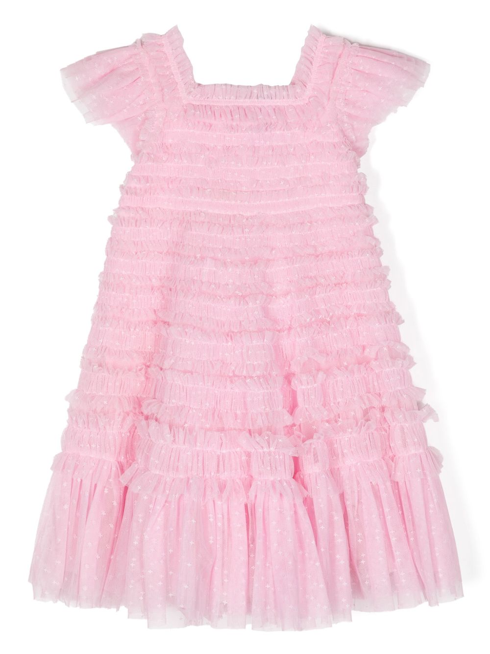 NEEDLE & THREAD KIDS Lisette 荷叶边薄纱连衣裙 - 粉色