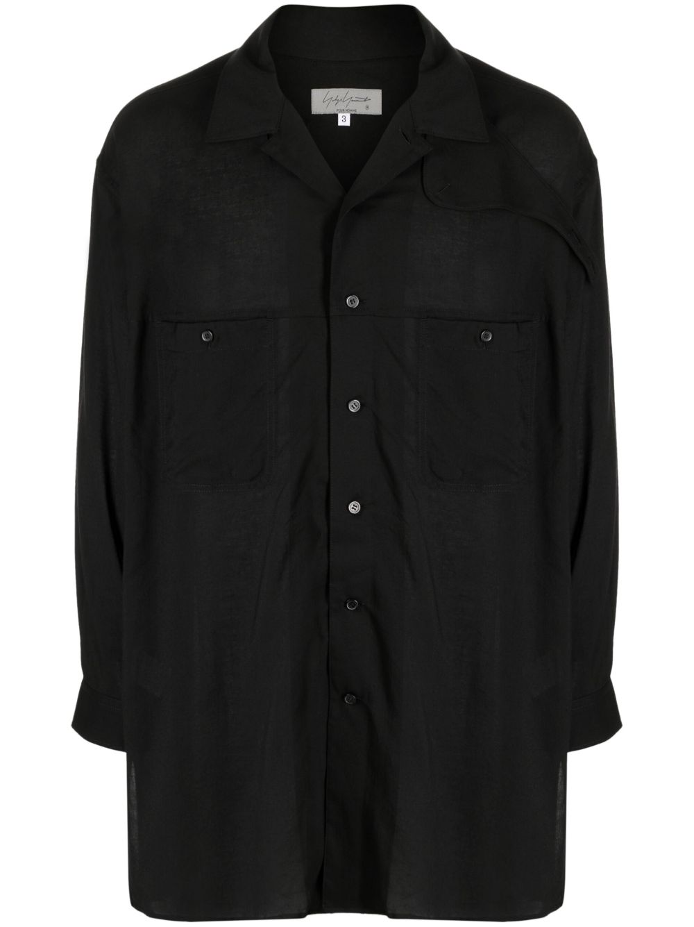 Yohji Yamamoto 梯形翻领排扣衬衫 - 黑色