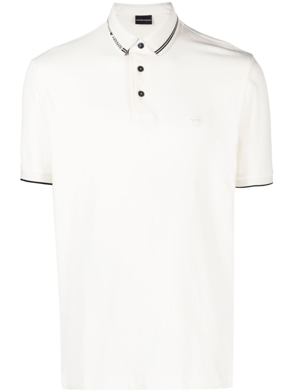 Emporio Armani logo衣领棉polo衫 - 白色