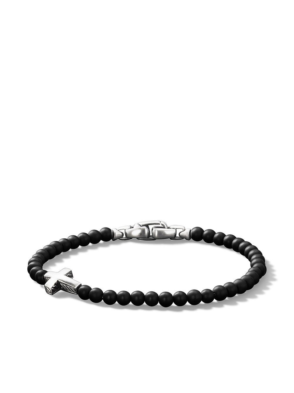David Yurman 纯银 Spiritual Beads Cross Station 缟玛瑙手链 - 黑色