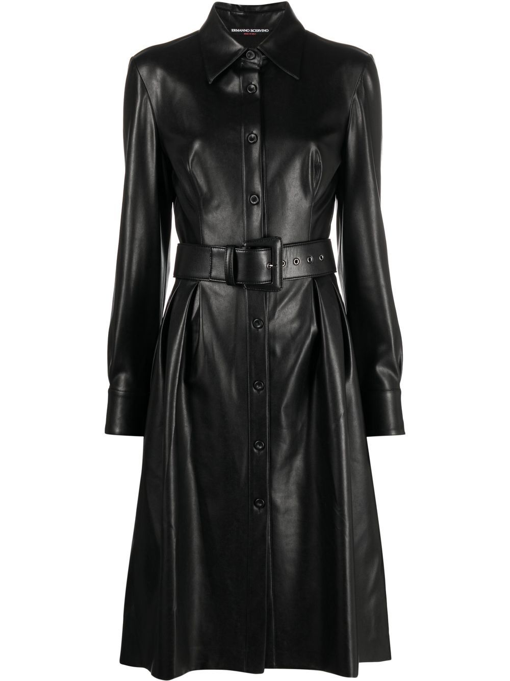 Ermanno Scervino 束腰长袖中长衬衫裙 - 黑色