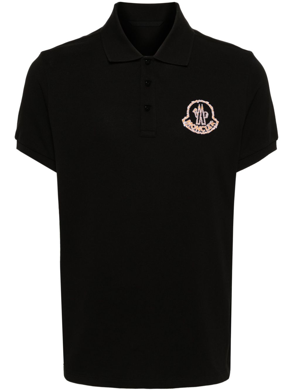 Moncler logo刺绣棉polo衫 - 黑色