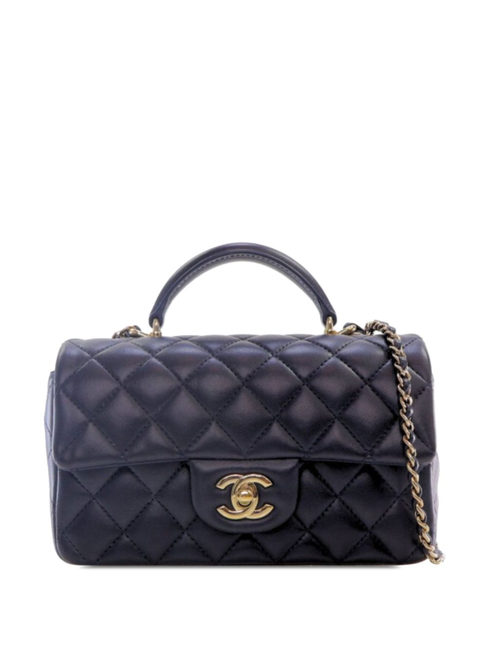 CHANEL Pre-Owned Rectangular Top Handle Flap 迷你小羊皮斜挎包（2021-2023年典藏款） - 蓝色