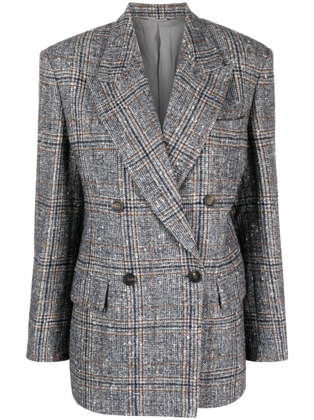 Brunello Cucinelli 双排扣羊毛混纺西装夹克 - 灰色