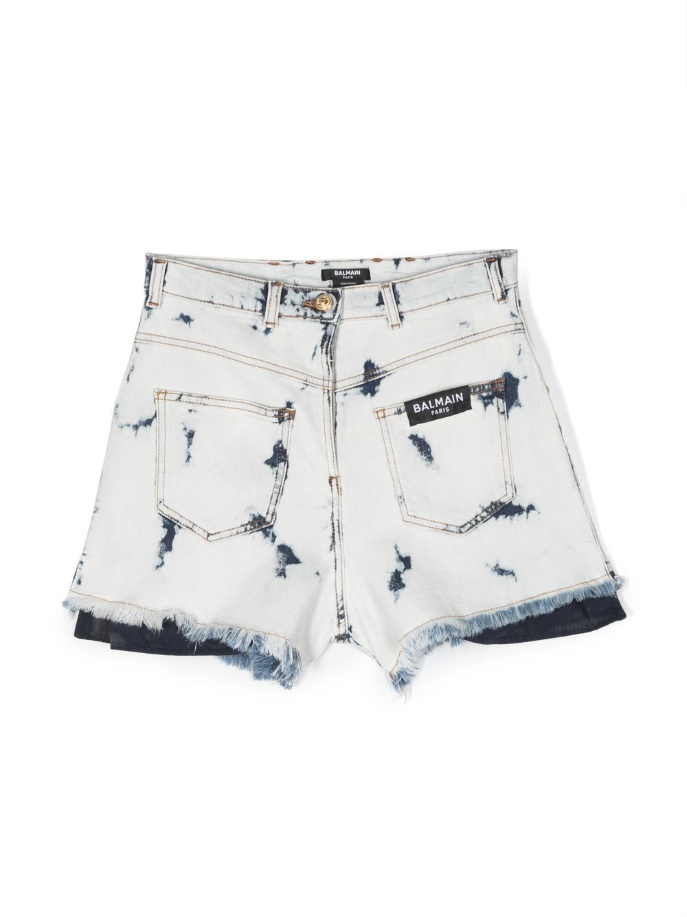 Balmain Kids 漂白效果牛仔迷你短裤 - 蓝色