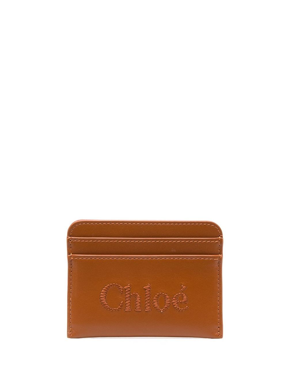 Chloé logo 皮质刺绣卡夹 - 蓝色