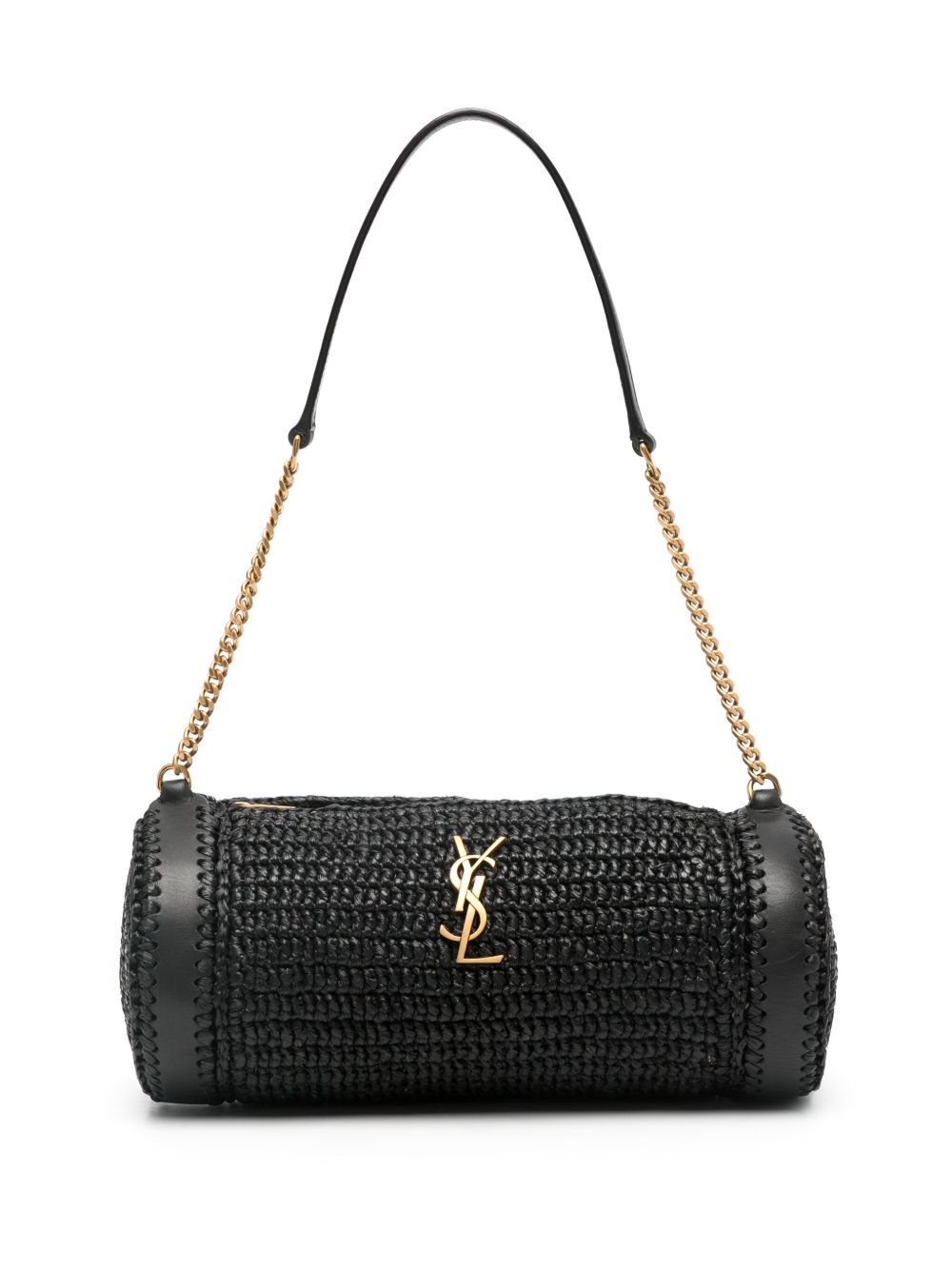 Saint Laurent Sade 小号拉菲草单肩包 - 黑色