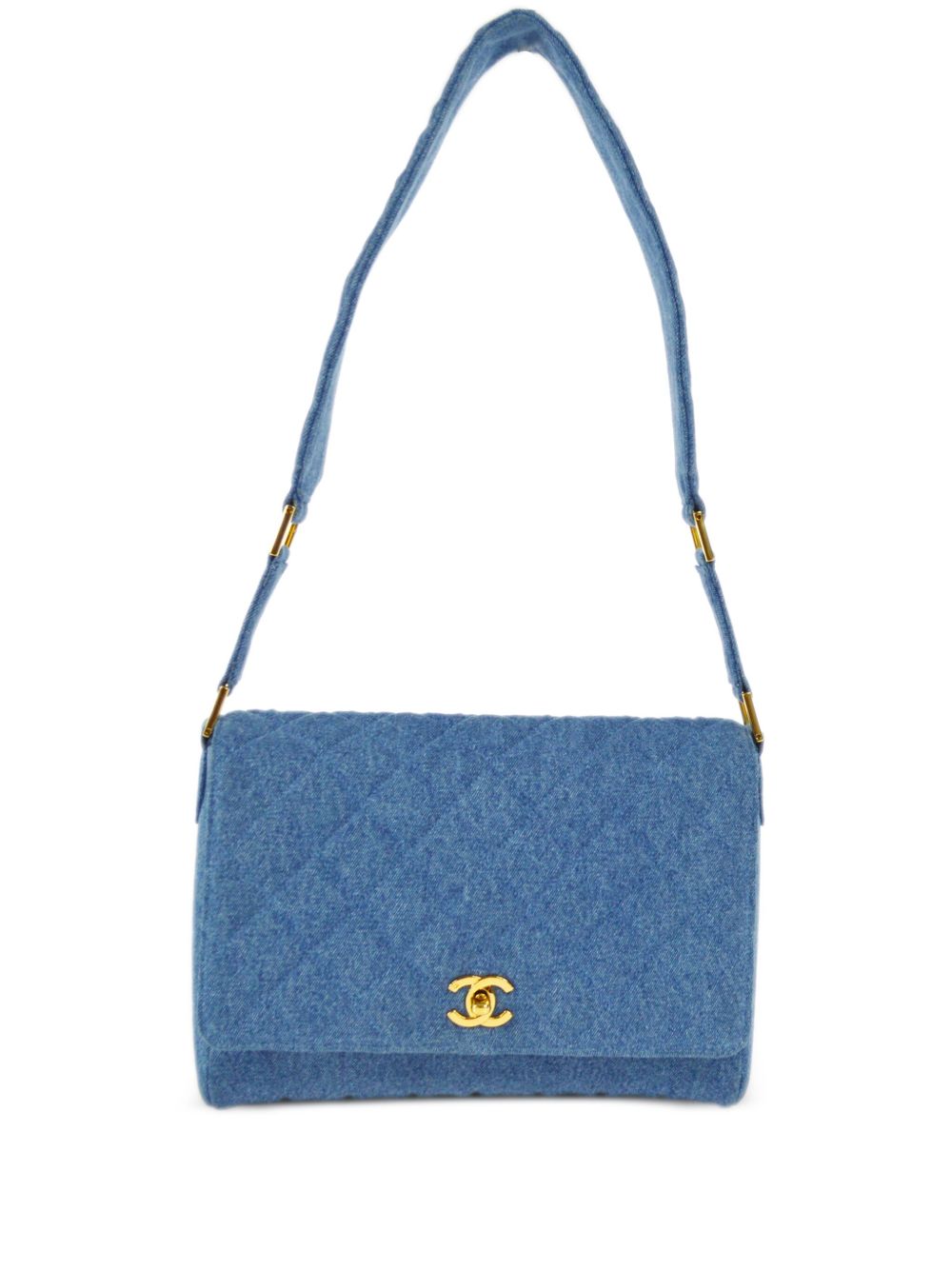 CHANEL Pre-Owned 菱纹绗缝牛仔单肩包（1990年典藏款） - 蓝色