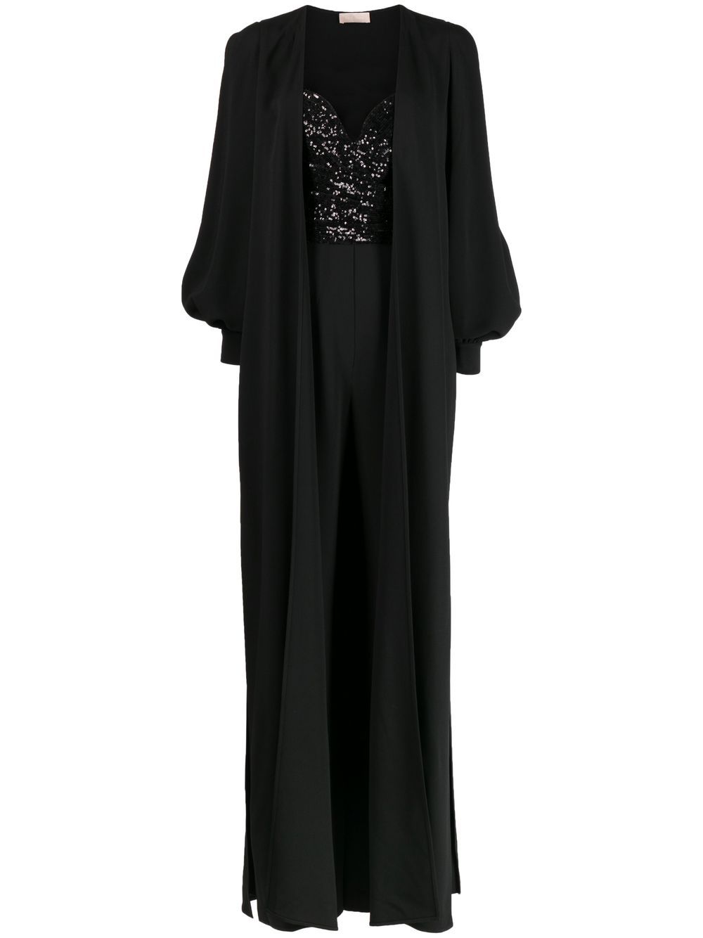 Elie Saab 斗篷细节亮片连体长裤 - 黑色