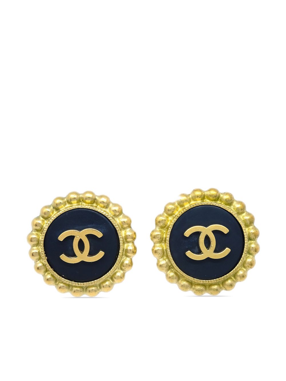CHANEL Pre-Owned CC 纽扣夹扣式耳环（1995年典藏款） - 黑色