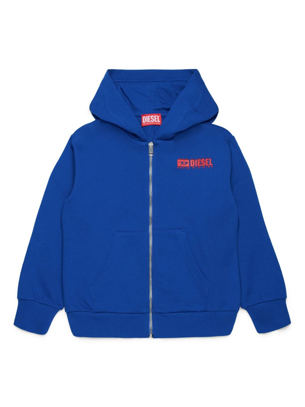 Diesel Kids logo印花拉链连帽衫 - 蓝色