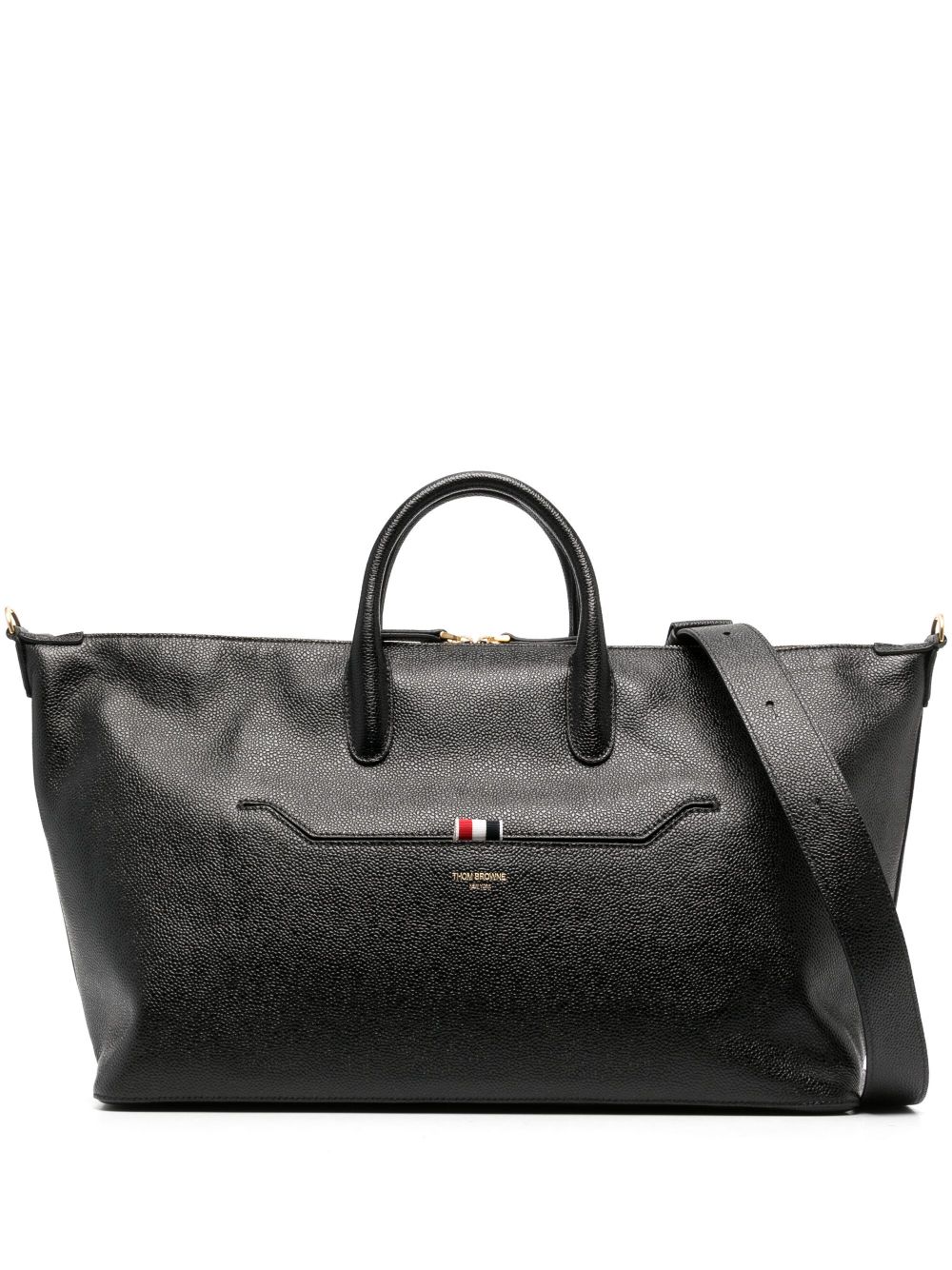 Thom Browne 红白蓝条纹皮质中号旅行包 - 黑色