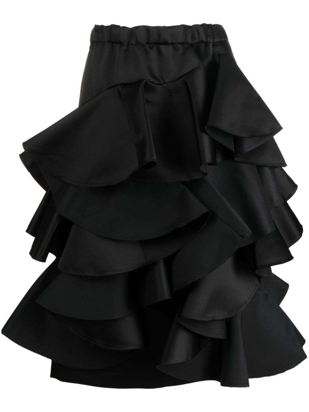 Comme Des Garçons 荷叶边分层式中长半身裙 - 黑色