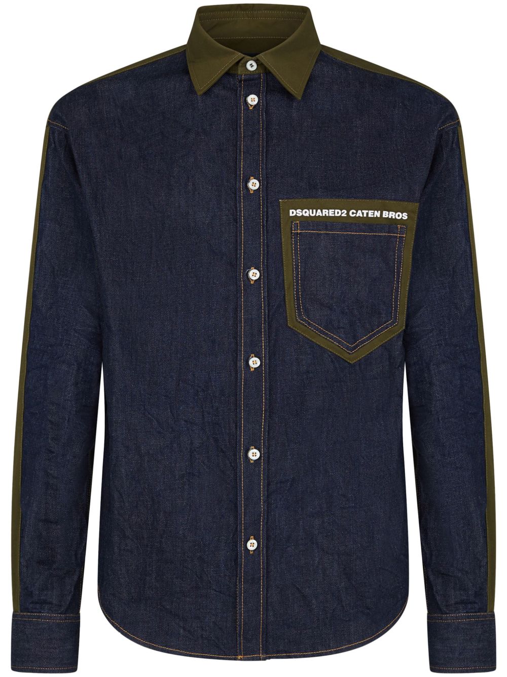 DSQUARED2 logo印花拼接衬衫 - 蓝色