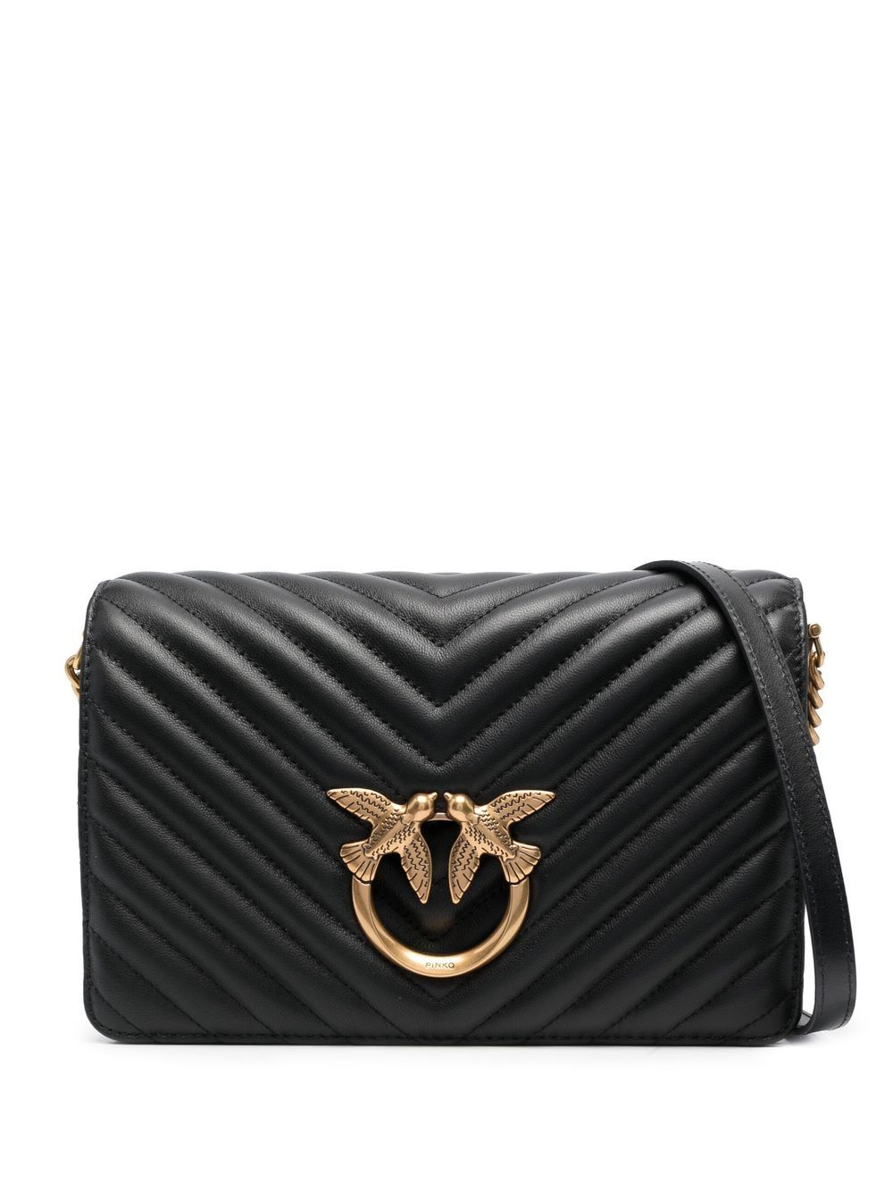 PINKO Classic Click V-quilted Love 斜挎包 - 黑色