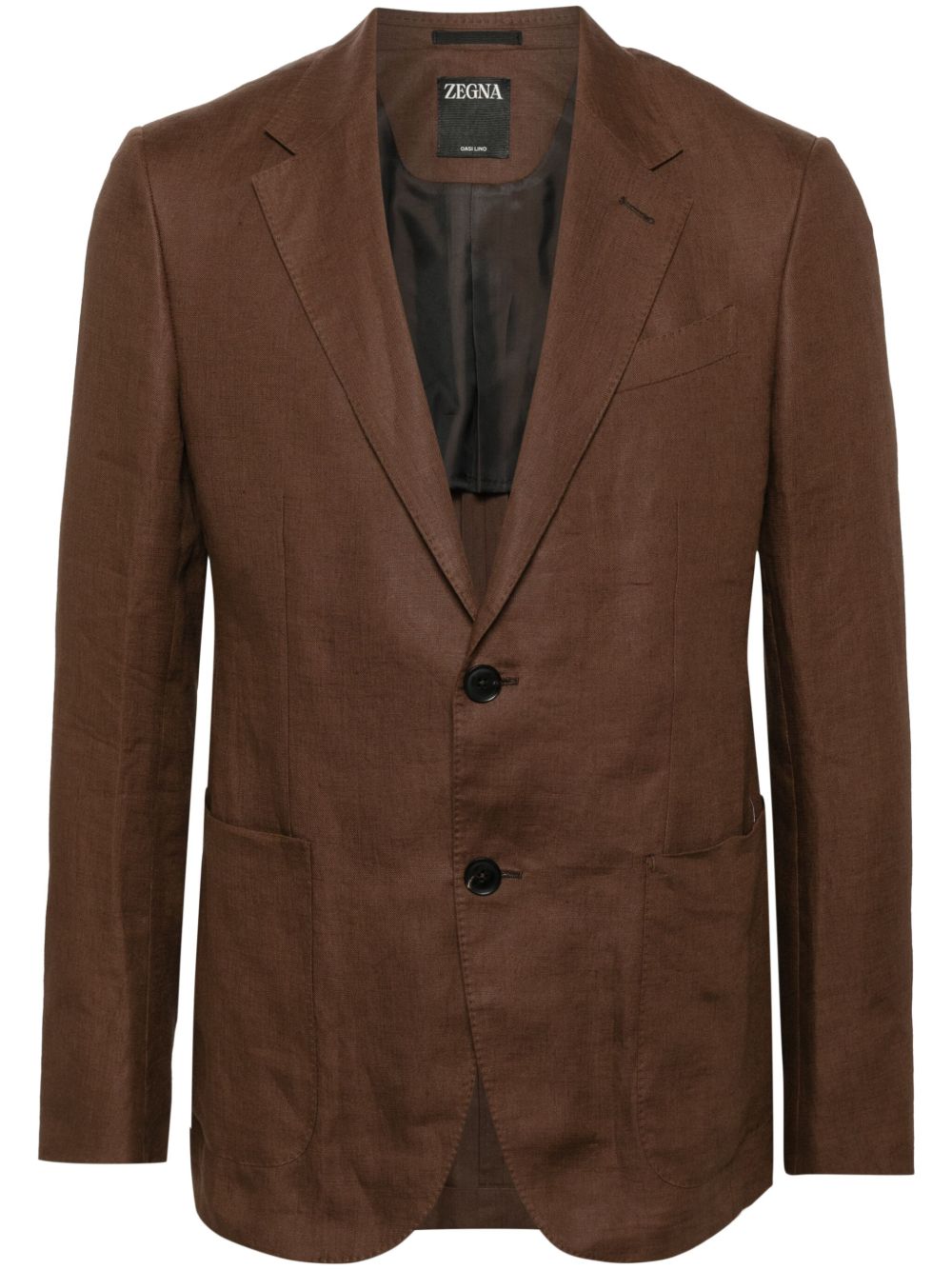 Zegna 平驳领亚麻西装夹克 - 褐色