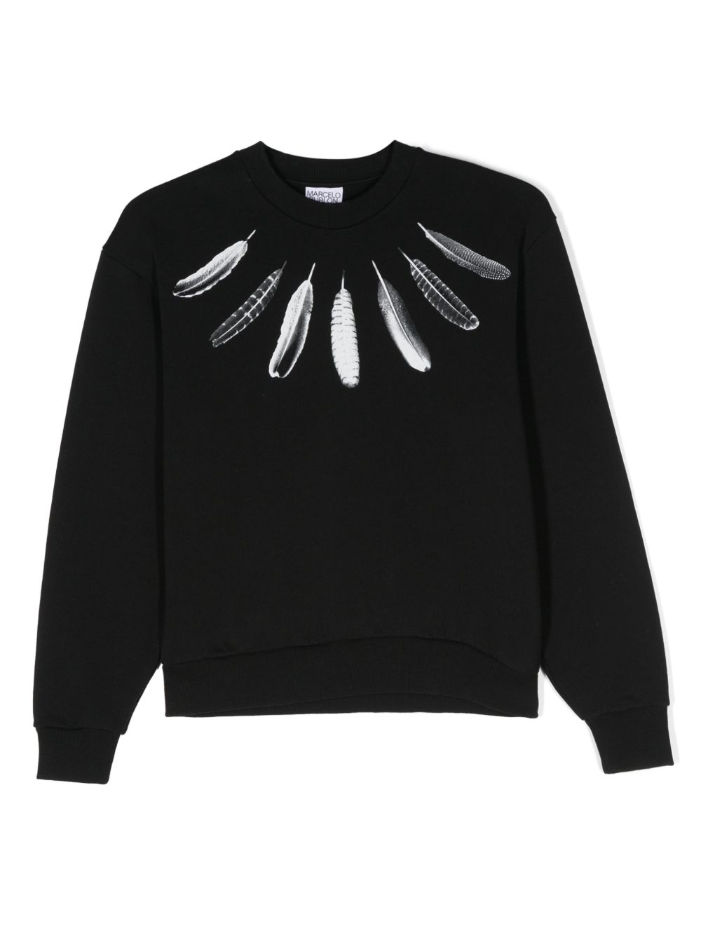 Marcelo Burlon County Of Milan Kids 羽毛印花棉卫衣 - 黑色