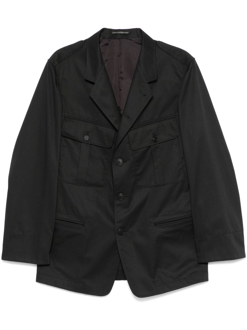Yohji Yamamoto 褶饰细节斜纹布西装夹克 - 黑色