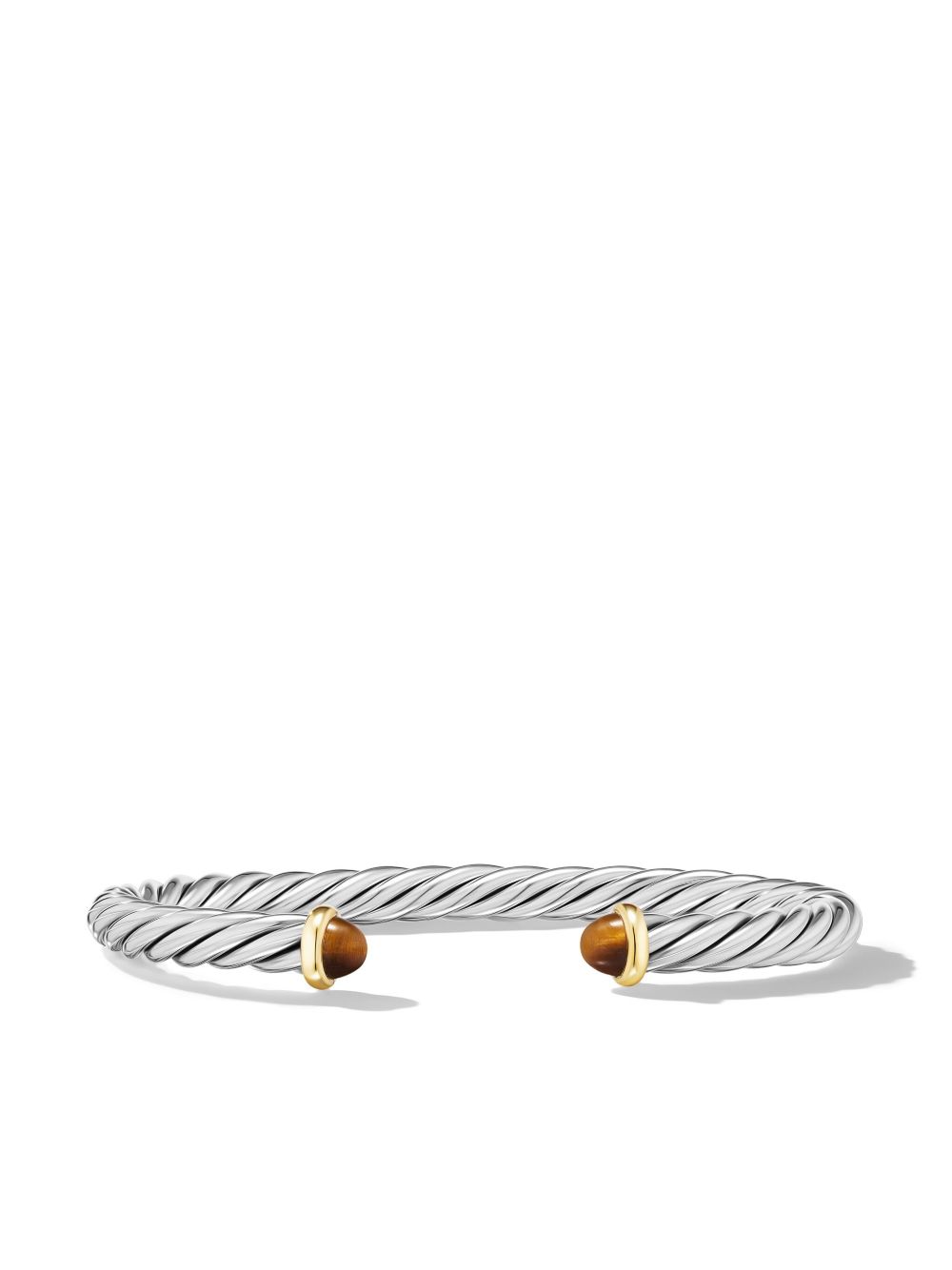 David Yurman 纯银14K黄金 Modern Cable 虎眼石手镯 - 银色