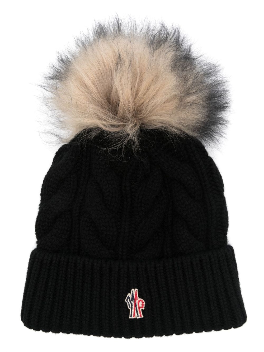 Moncler Grenoble 绒球粗绞花针织套头帽 - 黑色