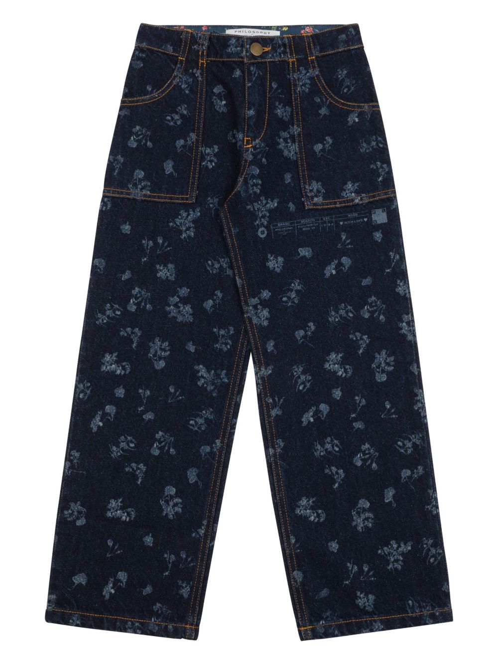 Philosophy Di Lorenzo Serafini Kids 花卉印花直筒牛仔裤 - 蓝色