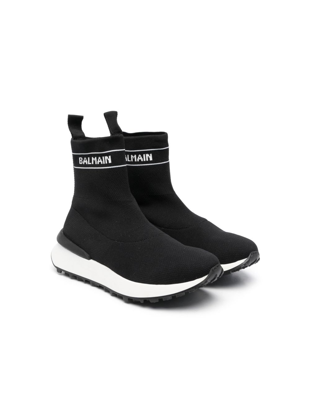 Balmain Kids logo嵌花网纱高帮运动鞋 - 黑色