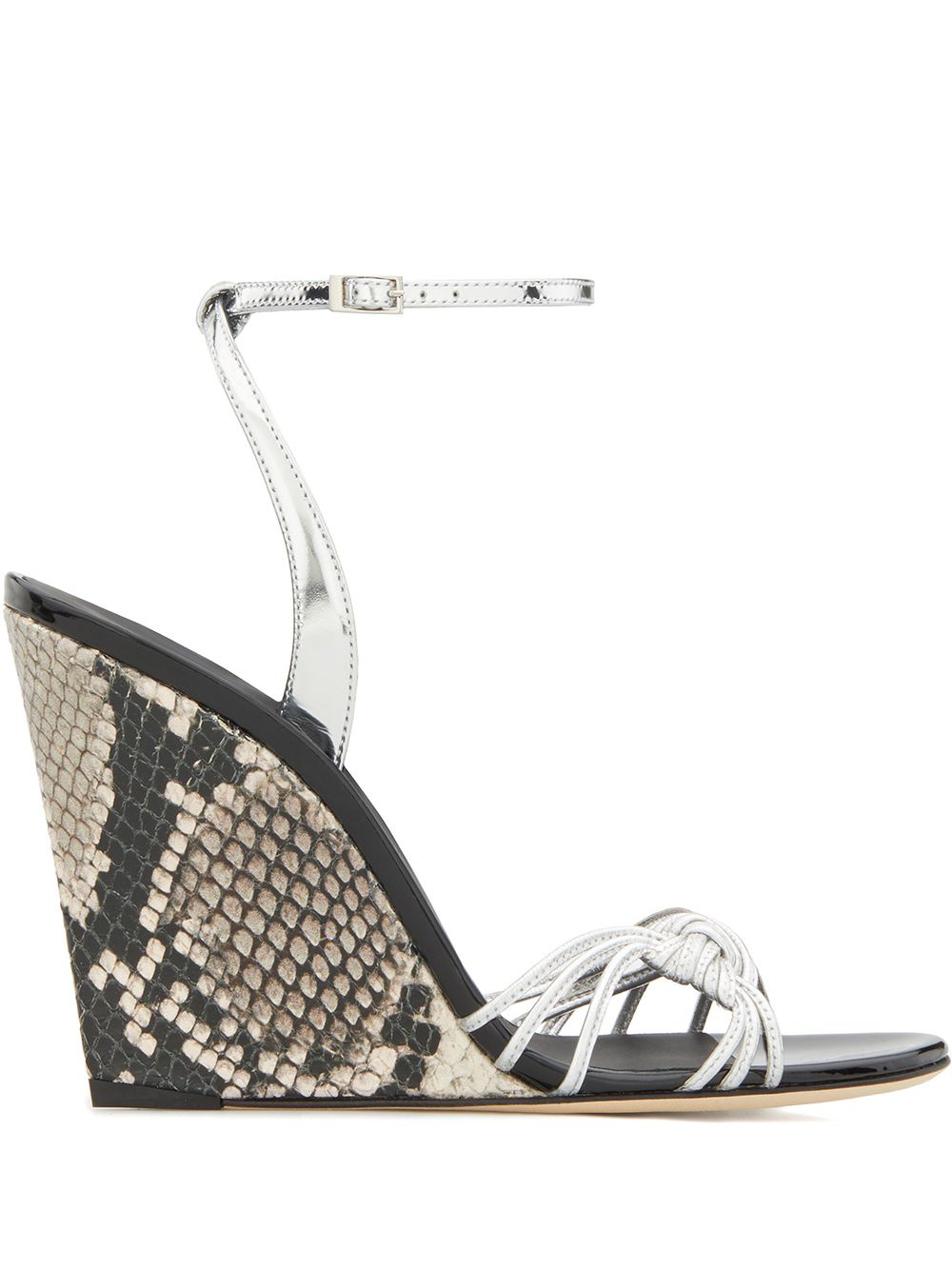 Giuseppe Zanotti 仿蛇皮坡跟凉鞋 - 银色