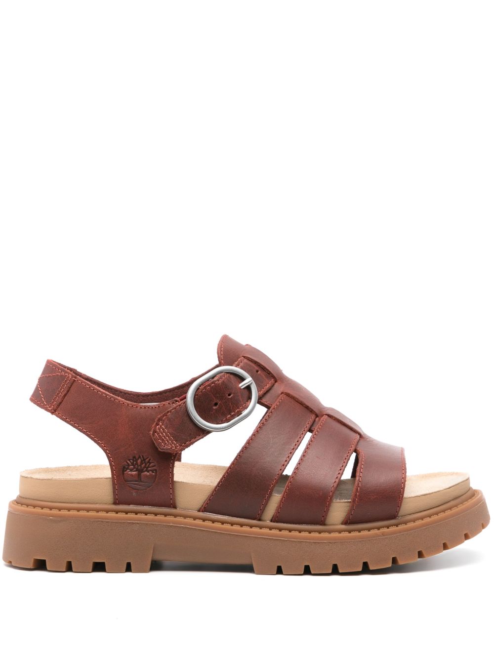 Timberland logo凹面压花皮质凉鞋 - 红色