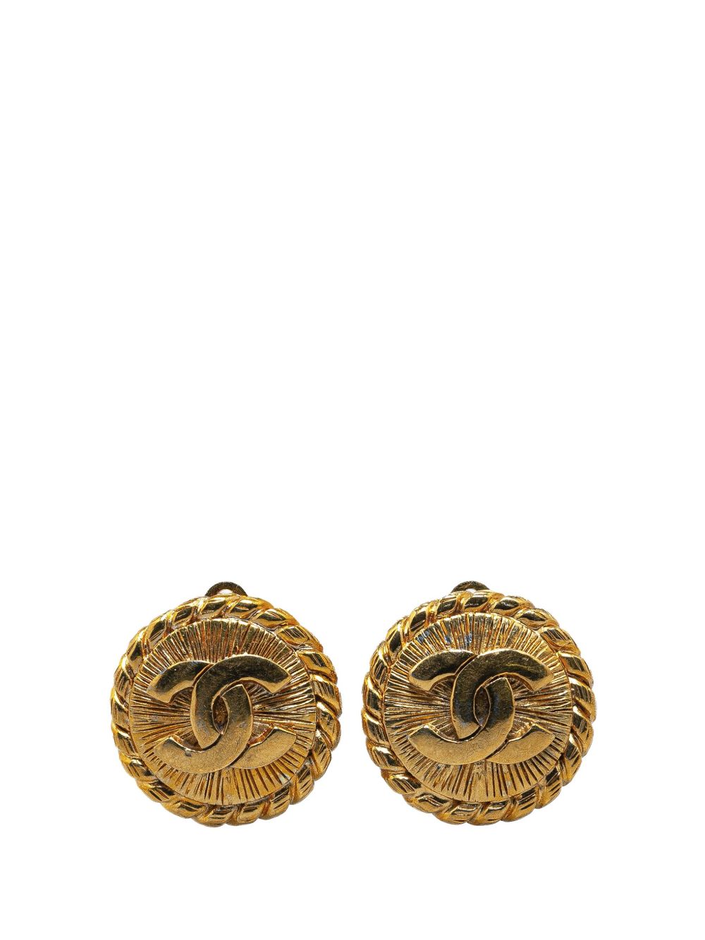 CHANEL Pre-Owned 镀金 CC 夹扣式耳环（1970-1980年典藏款） - 金色
