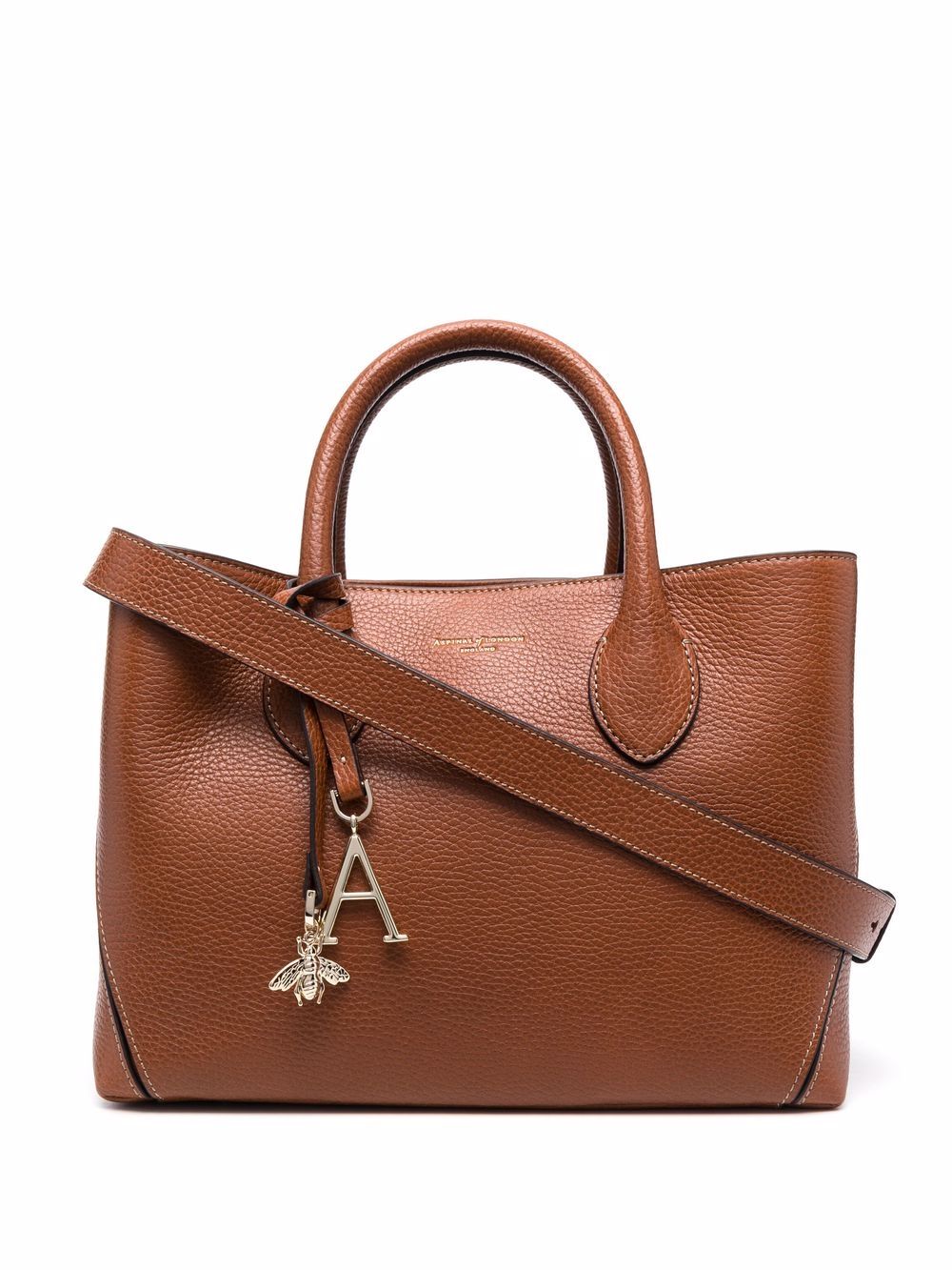 Aspinal Of London Midi London 中号卵石纹皮质托特包 - 褐色