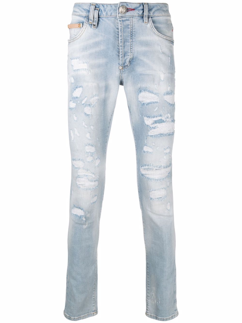 Philipp Plein 撕裂效果紧身牛仔裤 - 蓝色