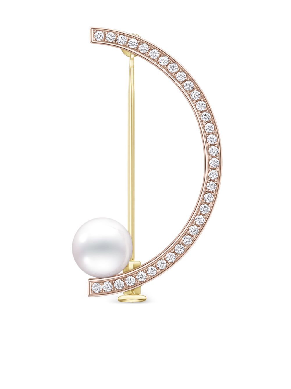 TASAKI 18K黄金玫瑰金 Collection Line Kinetic 钻石珍珠胸针 - 金色