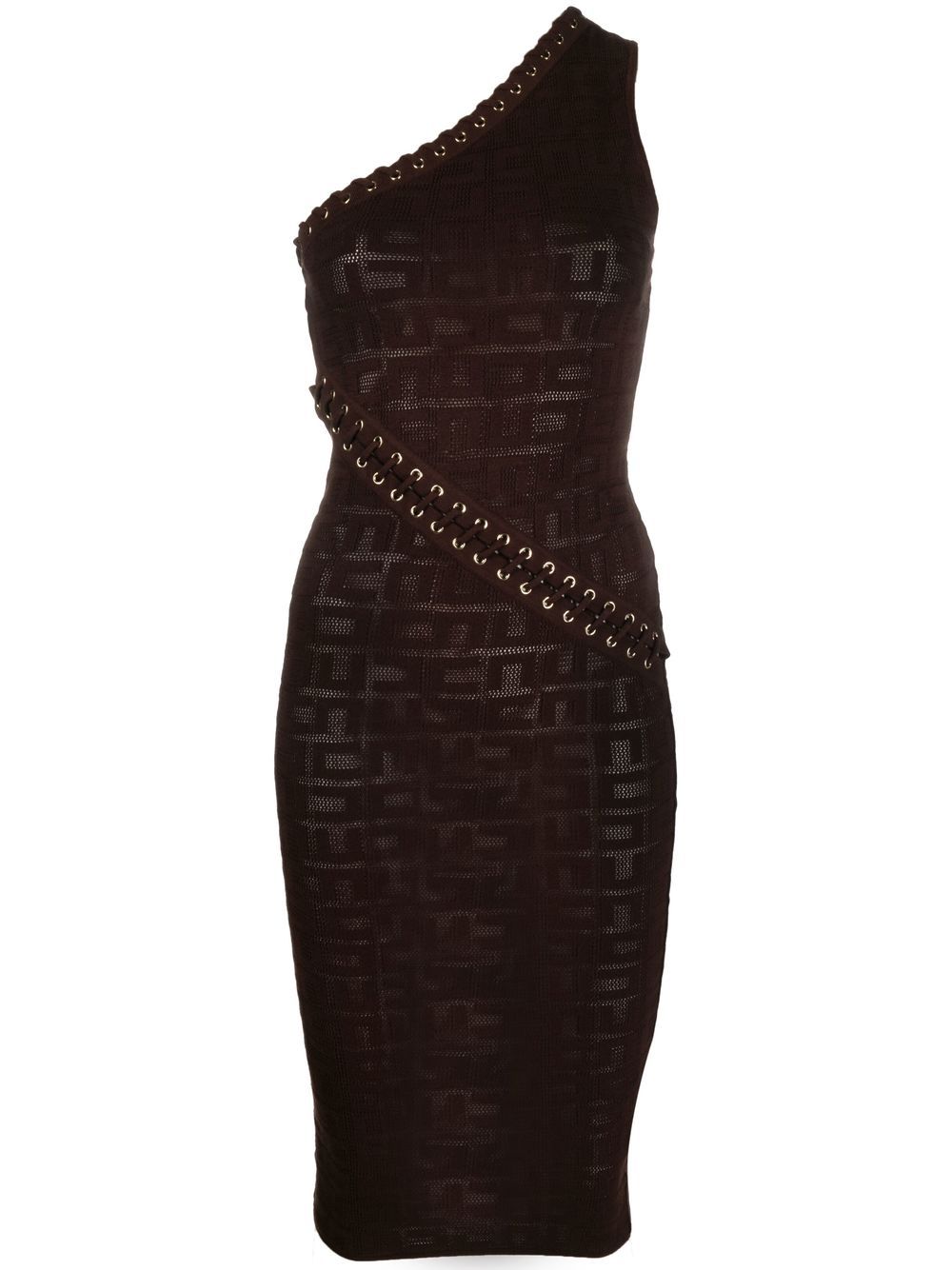 Elisabetta Franchi 经典logo提花单肩连衣裙 - 褐色