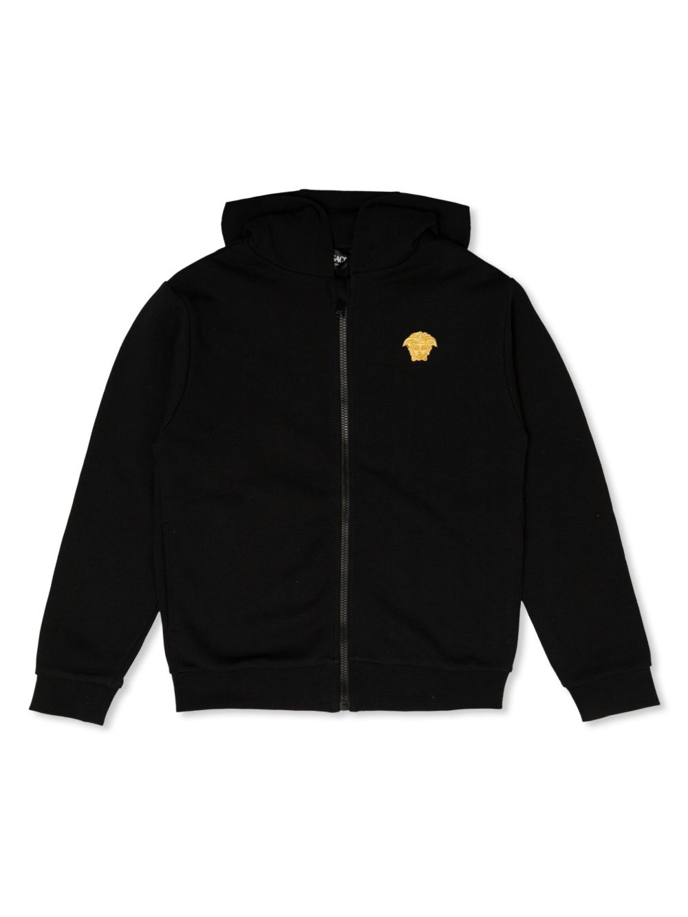 Versace Kids logo刺绣拉链开合连帽衫 - 黑色